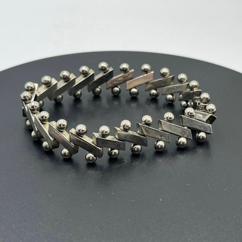 Vintage 925 Sterling‎ Silver Ball & Bar Link Bracelet 36g, 7" Modernist Design